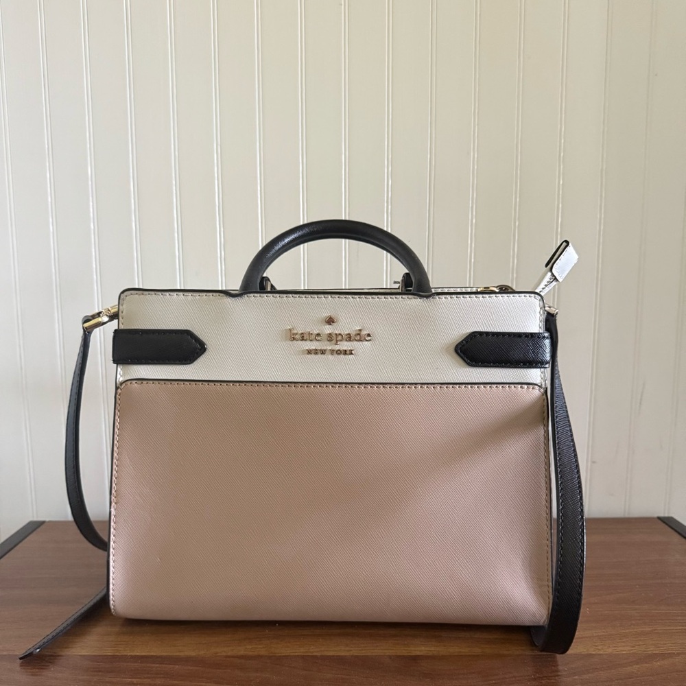 Kate Spade Black, Cream, and Tan Satchel with Slim Cardholder